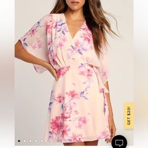 Floral Wrap Lulus Dress - Pink and Purple